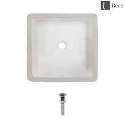 Rene 16" Square Porcelain Bathroom Sink, Biscuit, R2-1006-B-PUD-BN
