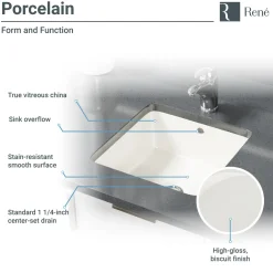 Rene 16" Square Porcelain Bathroom Sink, Biscuit, R2-1006-B-PUD-ABR