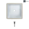 Rene 16" Square Porcelain Bathroom Sink, White, R2-1006-W-PUD-C