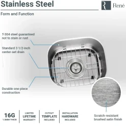 Rene 15" Stainless Steel Bar/Prep Sink, 16 Gauge, R1-1012-16