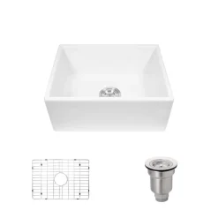 Rene 24" Fireclay Farmhouse Sink, White, R10-3004-ST-B
