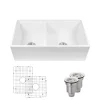 Rene 33" Fireclay Farmhouse Sink, 60/40 Double Bowl, White, R10-3003-ST-B