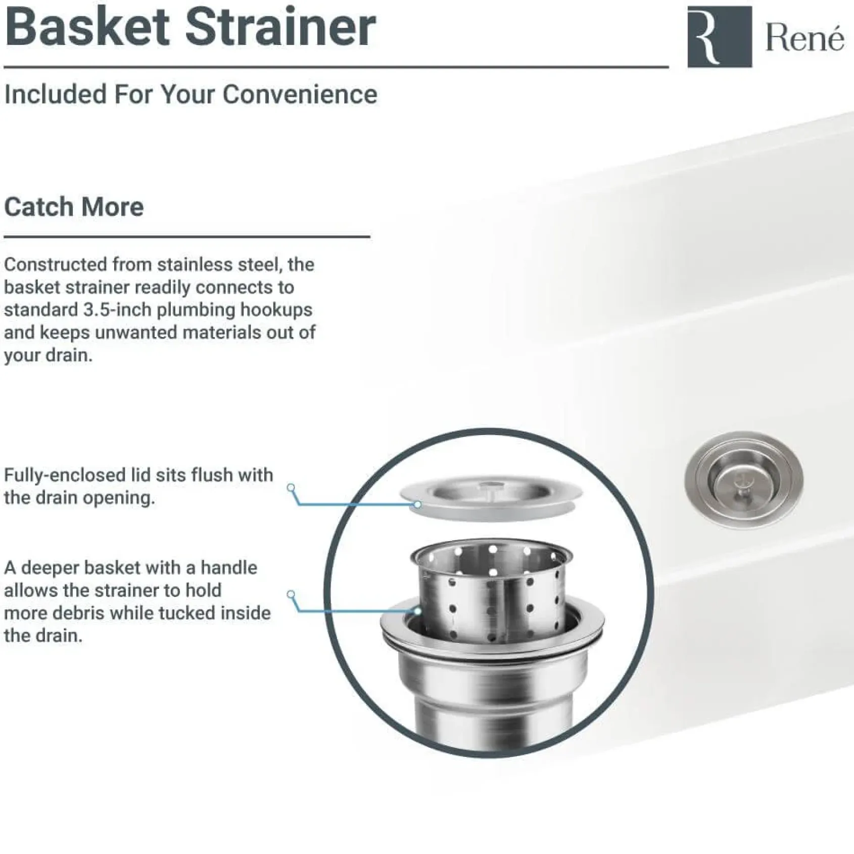 Rene 33" Fireclay Farmhouse Sink, 60/40 Double Bowl, White, R10-3003-ST-B