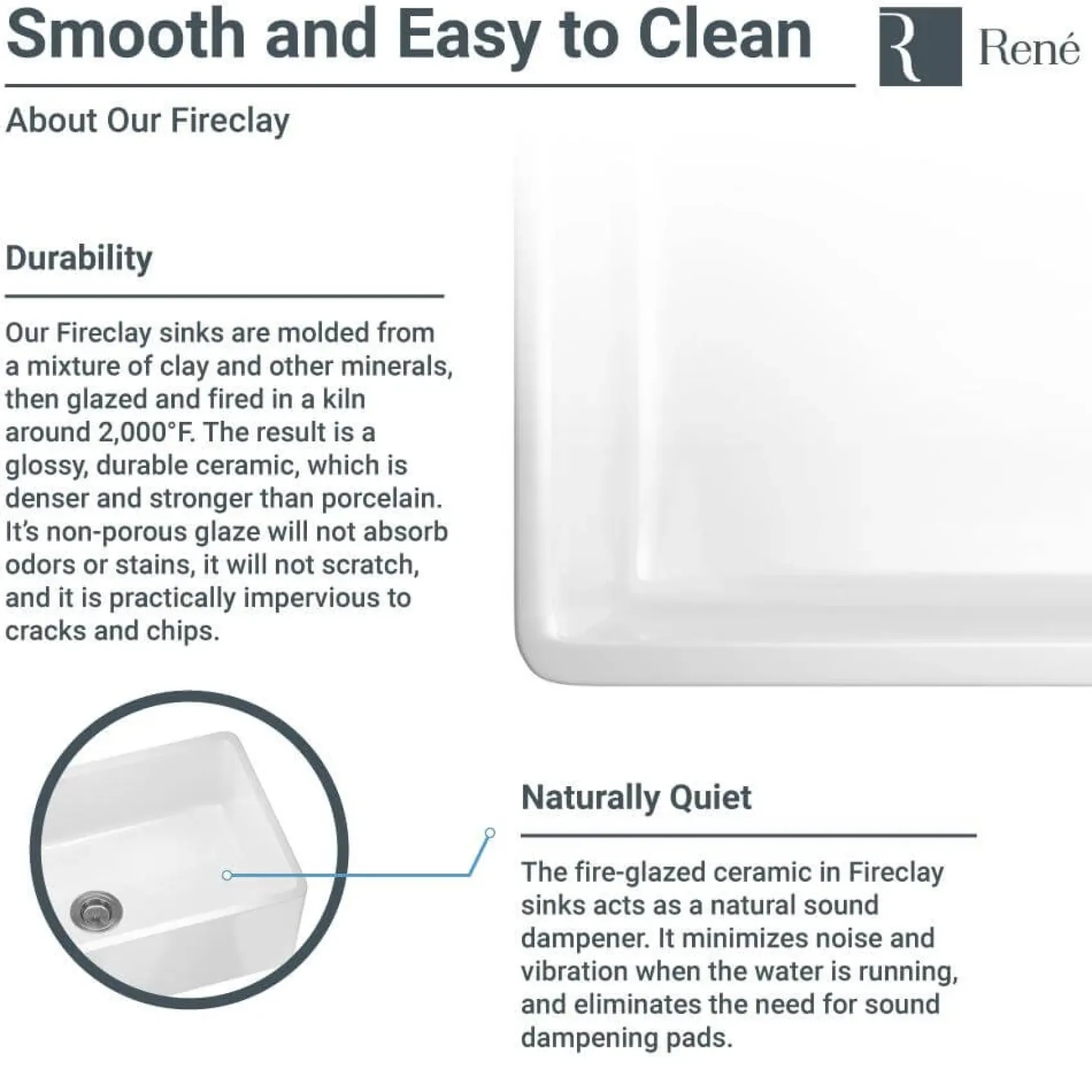 Rene 33" Fireclay Farmhouse Sink, 60/40 Double Bowl, White, R10-3003-ST-B