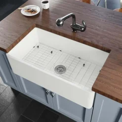 Rene 33" Fireclay Farmhouse Sink, White, R10-3001-ST-B