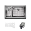 Rene 33" Stainless Steel Farmhouse Sink, 30/70 Double Bowl, 16 Gauge, R1-3003R-16