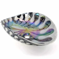 Ruvati 19 inch Murano Glass Art Vessel Seashell Decorative Pattern Bathroom Sink, Spira Luxe Pearl White, RVB3031