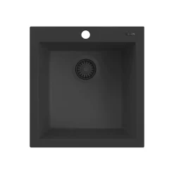 Ruvati 18 x 20 inch epiGranite Drop-in Topmount Granite Composite Single Bowl Wet Bar Prep Sink, Midnight Black, RVG1018BK