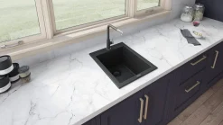 Ruvati 18 x 20 inch epiGranite Drop-in Topmount Granite Composite Single Bowl Wet Bar Prep Sink, Midnight Black, RVG1018BK