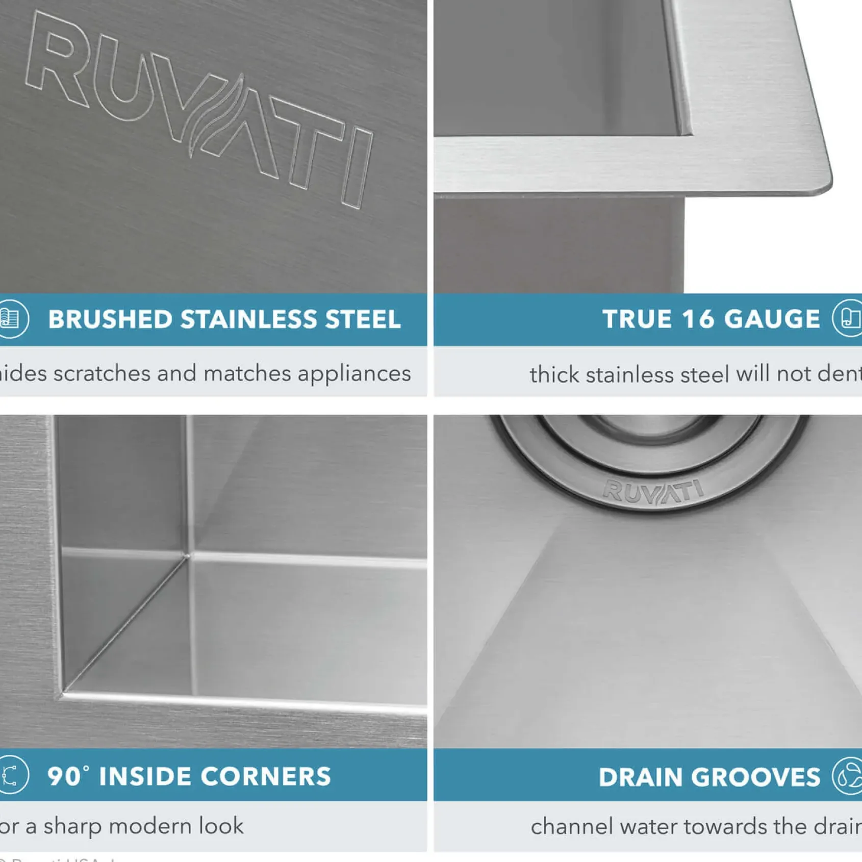 Ruvati Alto 23" x 19" x 13" Deep Laundry Utility Workstation Sink Undermount 16 Gauge, Stainless Steel, 16, RVU6320