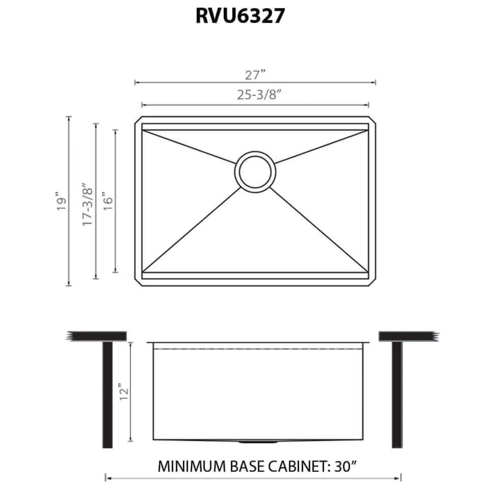 Ruvati Alto 27 x 19 x 12 inch Deep Laundry Utility Workstation Sink Undermount 16 Gauge, Stainless Steel, 16, RVU6327