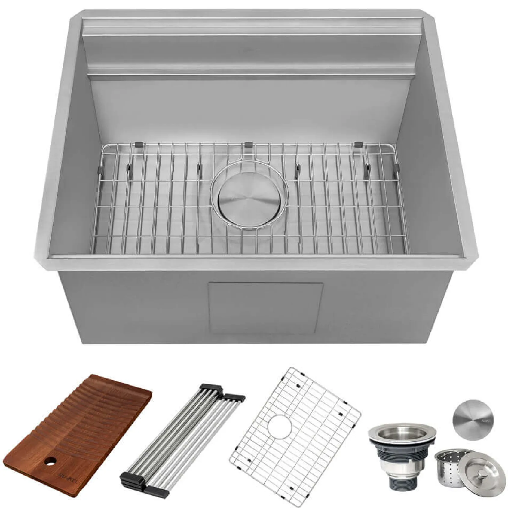 Ruvati Alto 23 x 19 x 12 inch Deep Laundry Workstation Sink with Washboard Undermount Stainless Steel, 16, RVU6525