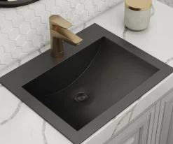 Ruvati Ariaso 21" Rectangle Drop In Stainless Steel Bathroom Sink, Gunmetal Matte Black, 16 Gauge, RVH5110BL