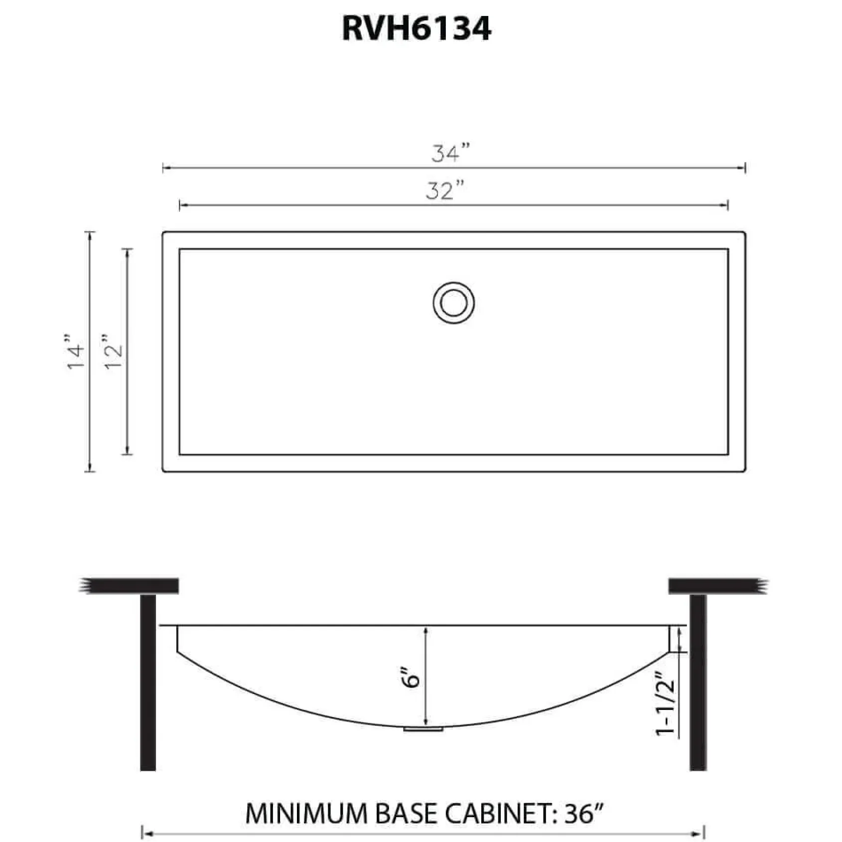 Ruvati Ariaso 34 x 14 inch Brushed Stainless Steel Rectangular Bathroom Sink Undermount, 16, RVH6134ST