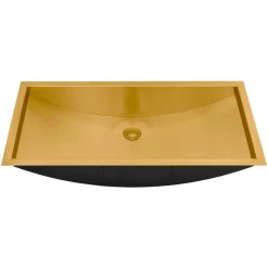 Ruvati Ariaso 30 x 14 inch Brushed Gold Polished Brass Rectangular Bathroom Sink Undermount, Stainless Steel, 16, RVH6120GG
