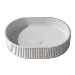 Ruvati Cordona 19 x 14 inch Fluted Vessel Bathroom Sink epiStone Solid Surface Modern Oval Matte White, RVB2819WH