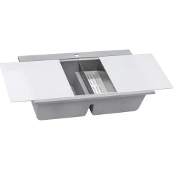 Ruvati epiGranite 34" Drop In Granite Composite Workstation Kitchen Sink, 50/50 Silver Gray, RVG1350GR