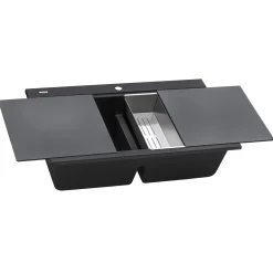 Ruvati epiGranite 34" Drop In Granite Composite Workstation Kitchen Sink, 50/50 Midnight Black, RVG1350BK