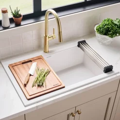 Ruvati epiGranite 33" Drop In Granite Composite Workstation Kitchen Sink, Arctic White Matte, RVG1303WH