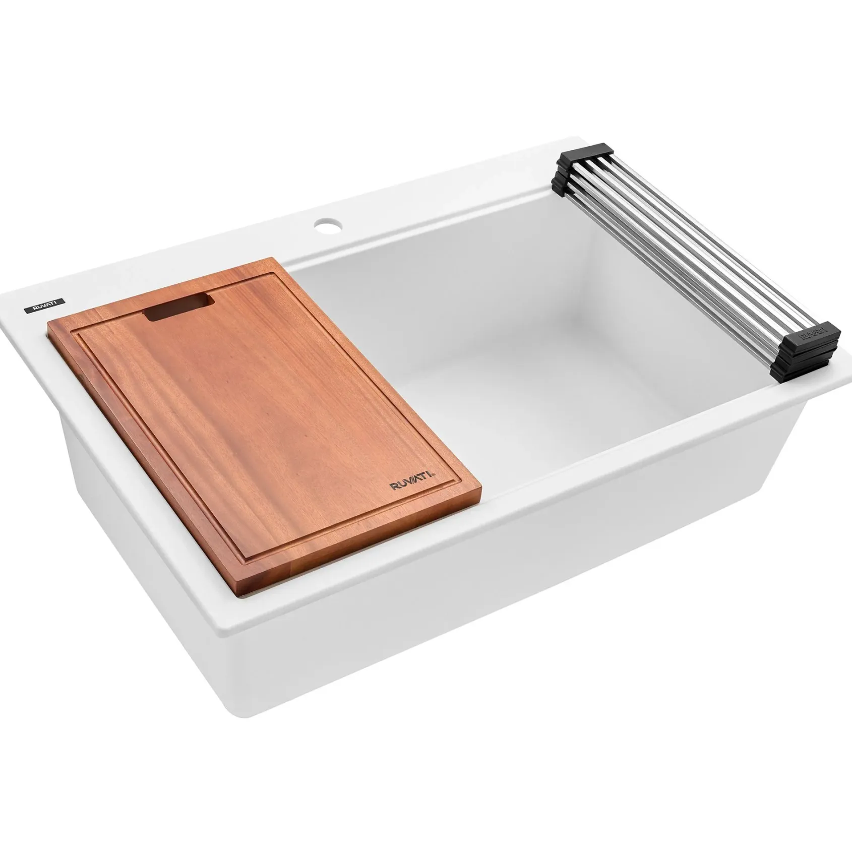 Ruvati epiGranite 33" Drop In Granite Composite Workstation Kitchen Sink, Arctic White Matte, RVG1303WH