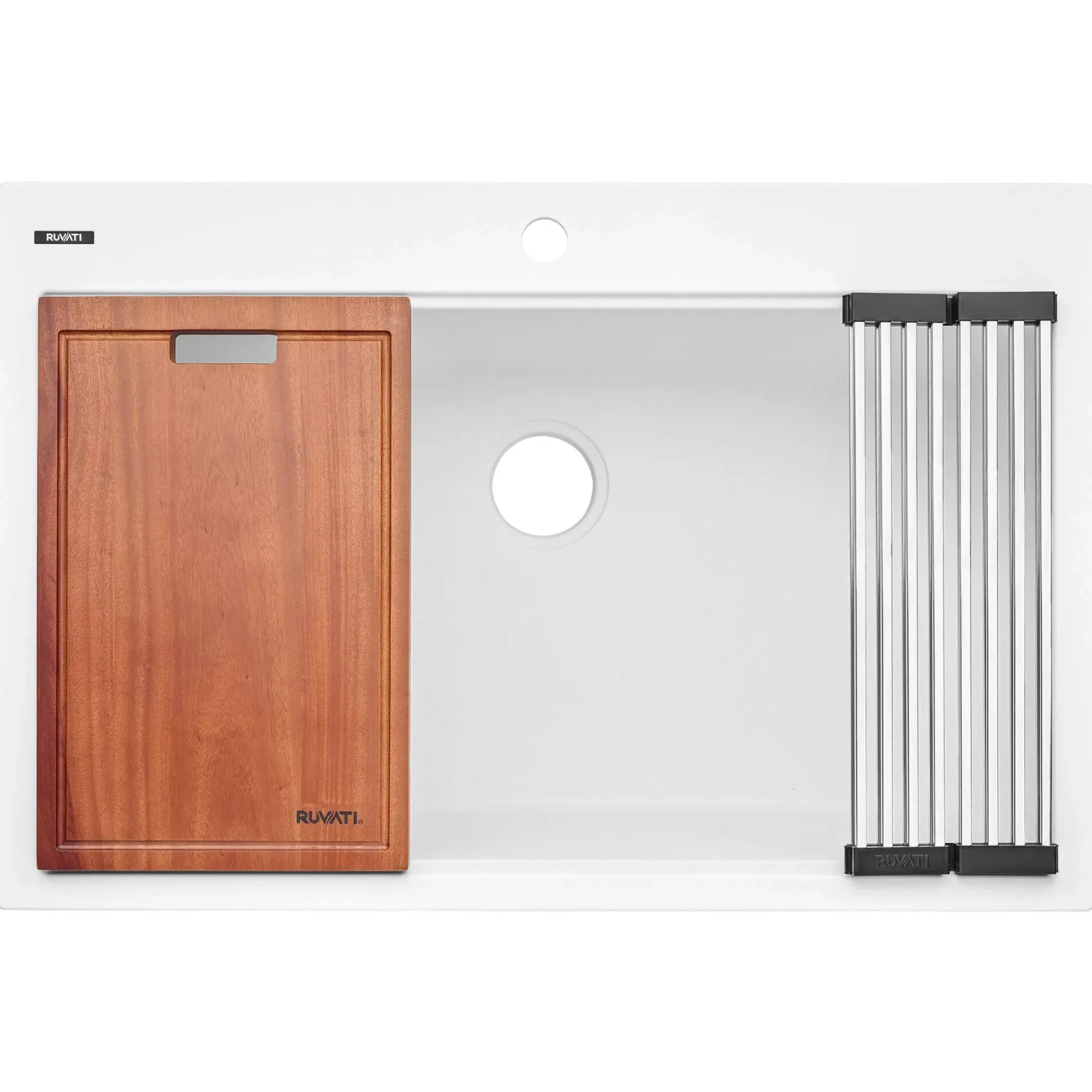 Ruvati epiGranite 33" Drop In Granite Composite Workstation Kitchen Sink, Arctic White Matte, RVG1303WH