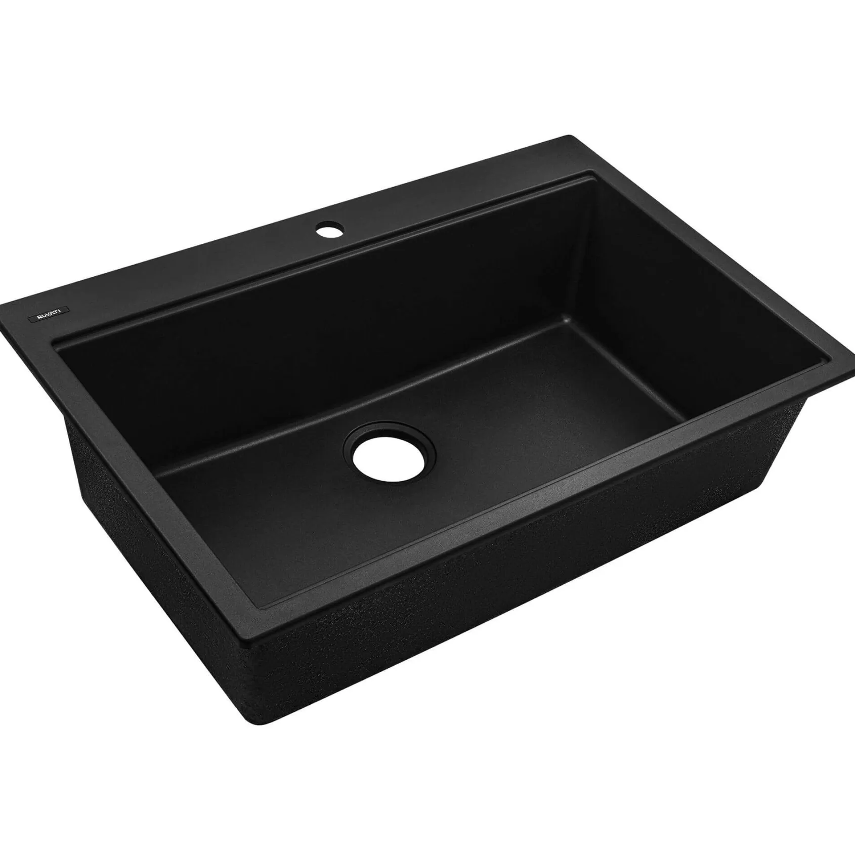 Ruvati epiGranite 33" Drop In Granite Composite Workstation Kitchen Sink, Midnight Black, RVG1303BK