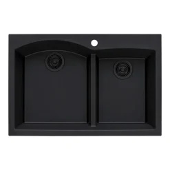 Ruvati epiGranite 33" Drop-in Topmount Granite Composite Kitchen Sink, 55/45 Double Bowl, Midnight Black, RVG1345BK