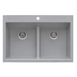 Ruvati epiGranite 33" Drop-in Topmount Granite Composite Kitchen Sink, 50/50 Low Divide Double Bowl, Silver Gray, RVG1385GR