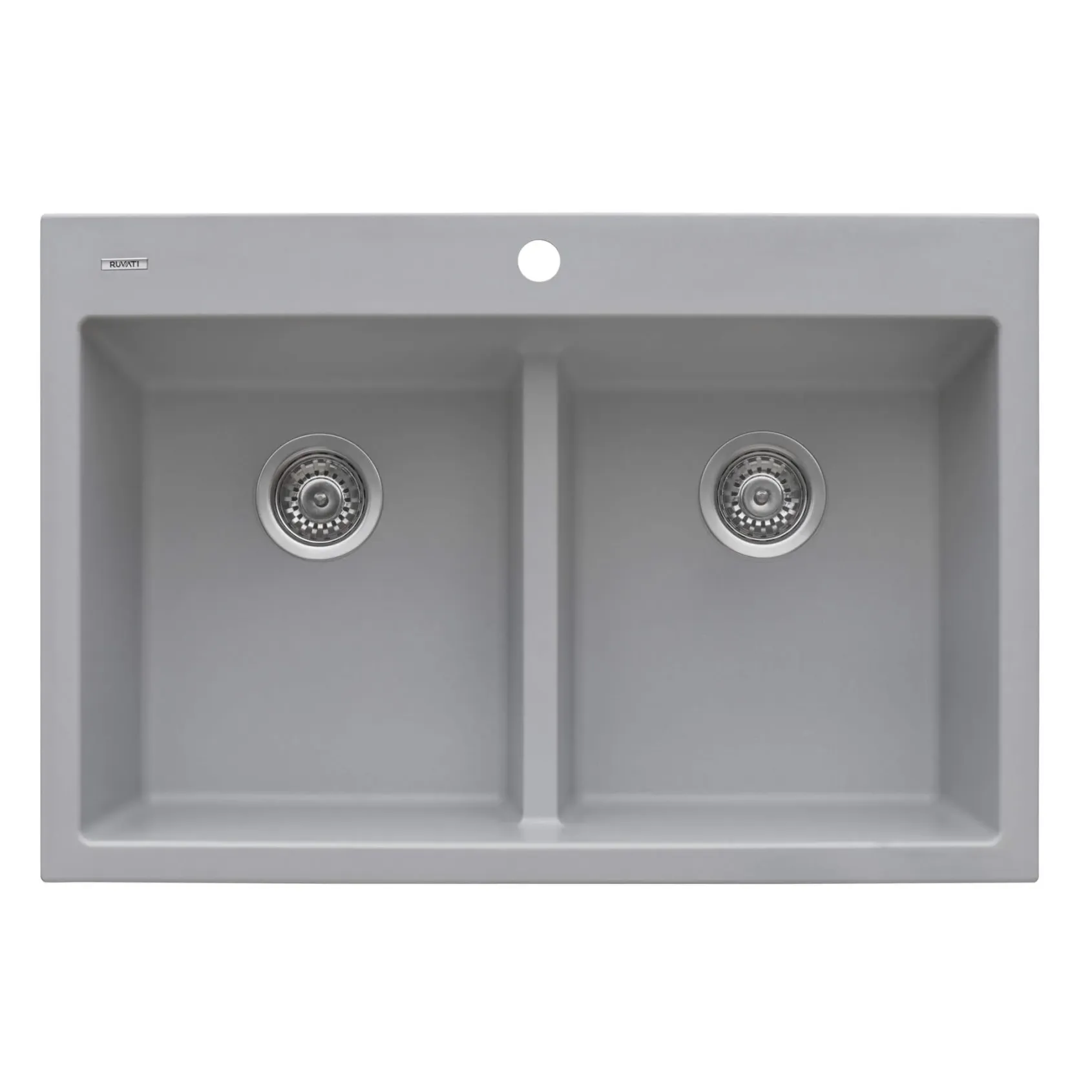 Ruvati epiGranite 33" Drop-in Topmount Granite Composite Kitchen Sink, 50/50 Low Divide Double Bowl, Silver Gray, RVG1385GR