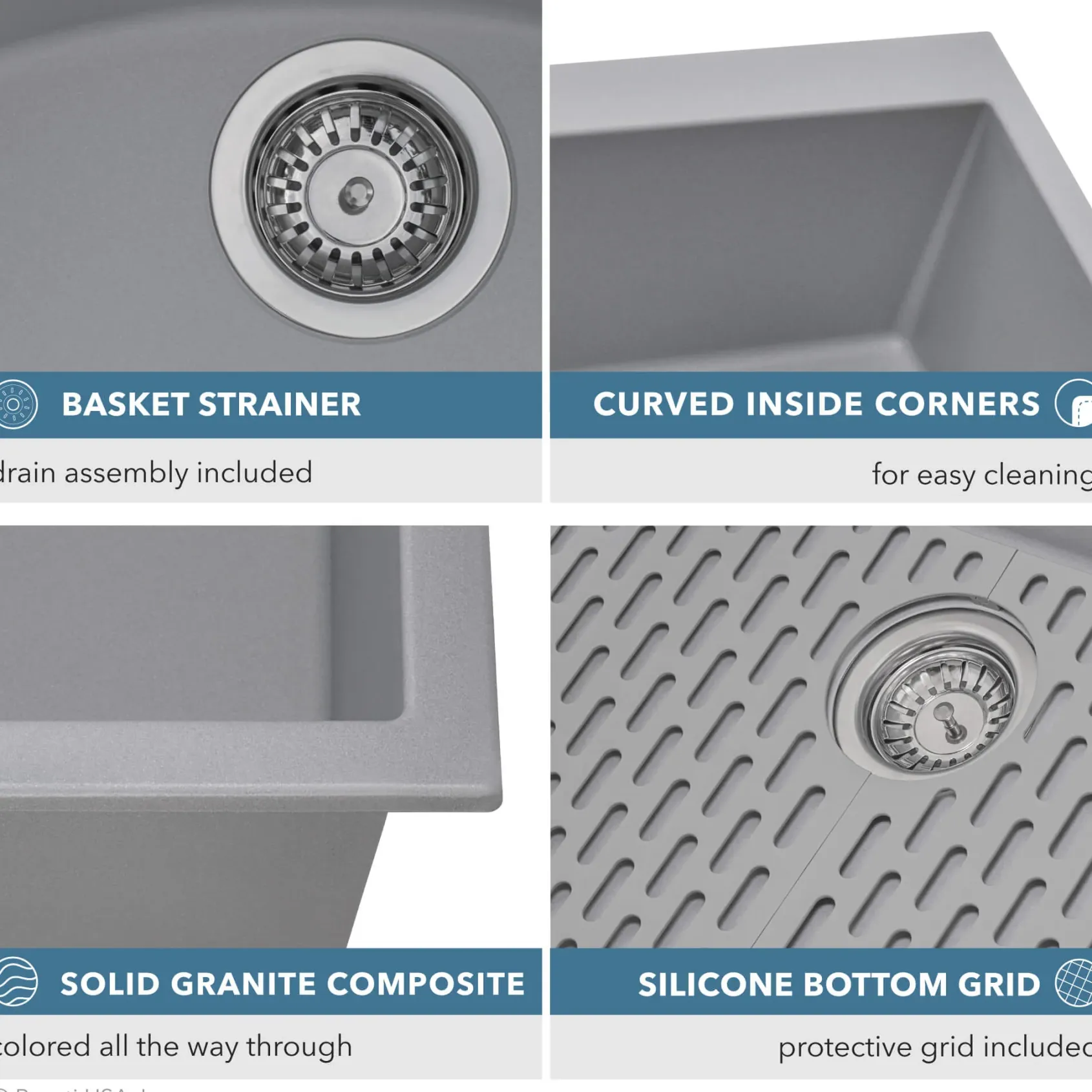 Ruvati epiGranite 33" Drop-in Topmount Granite Composite Kitchen Sink, 50/50 Low Divide Double Bowl, Silver Gray, RVG1385GR