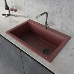 Ruvati epiGranite 33" Drop-in Topmount Granite Composite Kitchen Sink, Carnelian Red, RVG1033RD