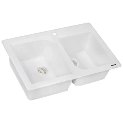 Ruvati epiGranite 33" Dual-Mount Granite Composite Kitchen Sink, 55/45 Double Bowl, Arctic White, RVG1396WH