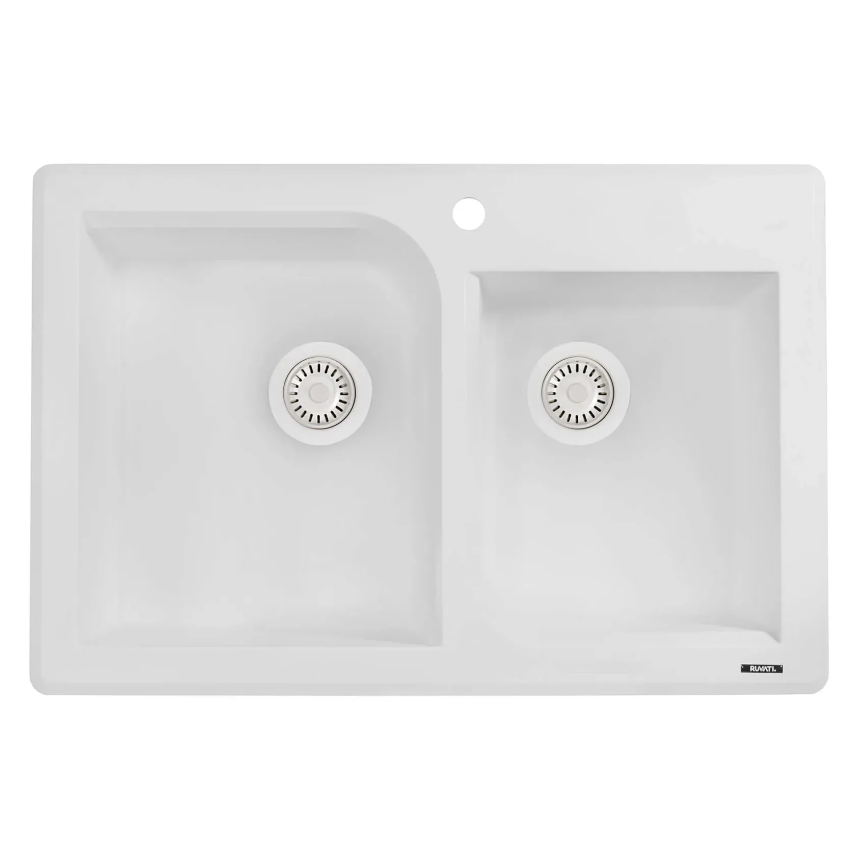 Ruvati epiGranite 33" Dual-Mount Granite Composite Kitchen Sink, 55/45 Double Bowl, Arctic White, RVG1396WH