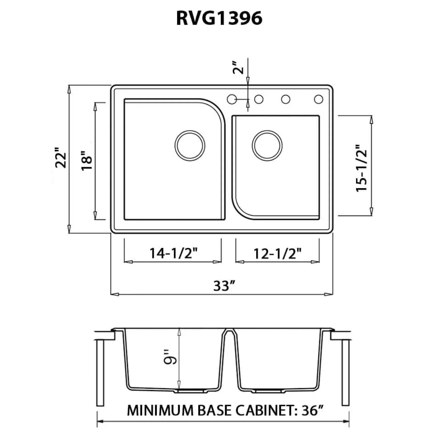 Ruvati epiGranite 33" Dual-Mount Granite Composite Kitchen Sink, 55/45 Double Bowl, Arctic White, RVG1396WH