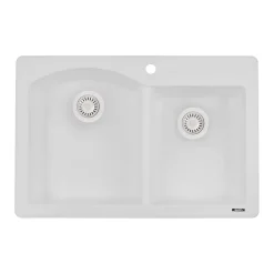 Ruvati epiGranite 33" Dual-Mount Granite Composite Kitchen Sink, 55/45 Double Bowl, Arctic White, RVG1344WH