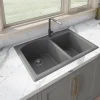 Ruvati epiGranite 33" Dual-Mount Granite Composite Kitchen Sink, 55/45 Double Bowl, Urban Gray, RVG1344GR