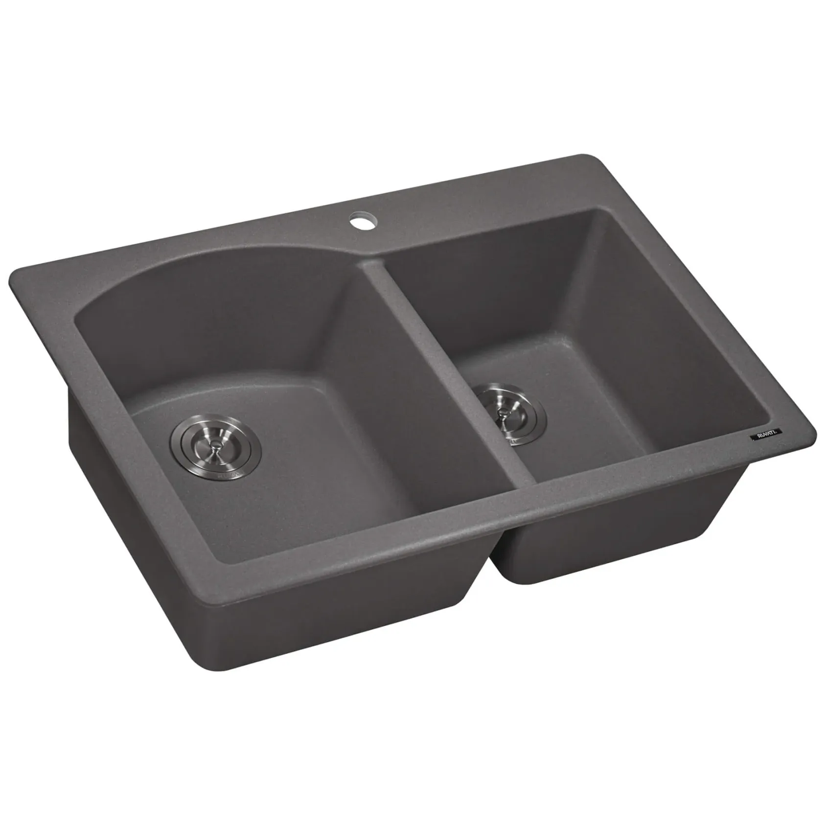 Ruvati epiGranite 33" Dual-Mount Granite Composite Kitchen Sink, 55/45 Double Bowl, Urban Gray, RVG1344GR