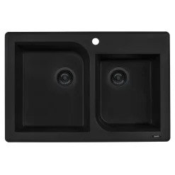 Ruvati epiGranite 33" Dual-Mount Granite Composite Kitchen Sink, 55/45 Double Bowl, Midnight Black, RVG1396BK