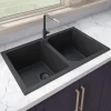 Ruvati epiGranite 34" Dual-Mount Granite Composite Kitchen Sink, 50/50 Double Bowl, Midnight Black, RVG1319BK