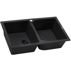 Ruvati epiGranite 34" Dual-Mount Granite Composite Kitchen Sink, 50/50 Double Bowl, Midnight Black, RVG1319BK