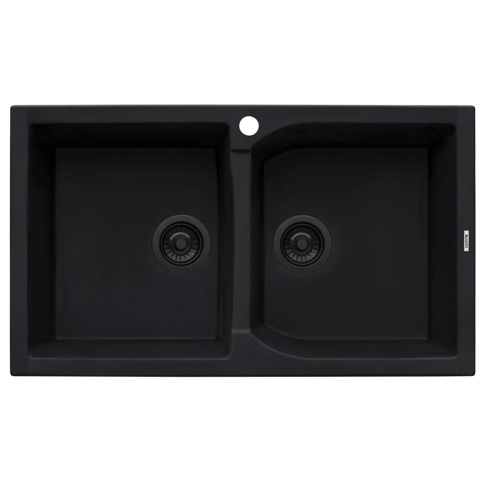 Ruvati epiGranite 34" Dual-Mount Granite Composite Kitchen Sink, 50/50 Double Bowl, Midnight Black, RVG1319BK