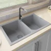 Ruvati epiGranite 34" Dual-Mount Granite Composite Kitchen Sink, 50/50 Double Bowl, Silver Gray, RVG1319GR