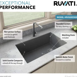 Ruvati epiGranite 32" Undermount Granite Composite Kitchen Sink, Urban Gray, RVG2033GR