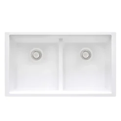 Ruvati epiGranite 33" Undermount Granite Composite Kitchen Sink, 50/50 Low Divide Double Bowl, Arctic White, RVG2385WH