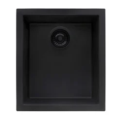 Ruvati epiGranite 15 x 17 inch Granite Composite Undermount Single Bowl Wet Bar Prep Sink, Midnight Black, RVG2016BK