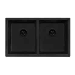 Ruvati epiGranite 32 x 19 inch Granite Composite Undermount Double Bowl Kitchen Sink, Midnight Black, RVG2388BK