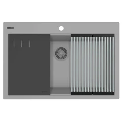 Ruvati epiStage 33-inch Granite Composite Workstation Drop-in Topmount Kitchen Sink Urban Gray, RVG1306UG