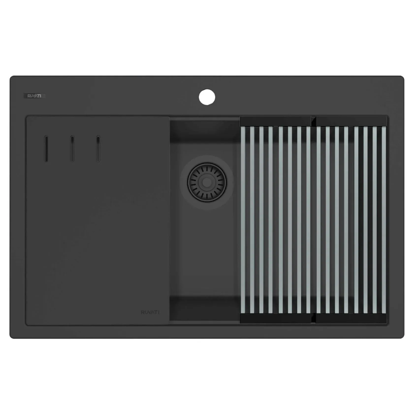 Ruvati epiStage 33-inch Granite Composite Workstation Matte Black Drop-in Topmount Kitchen Sink, RVG1306BK