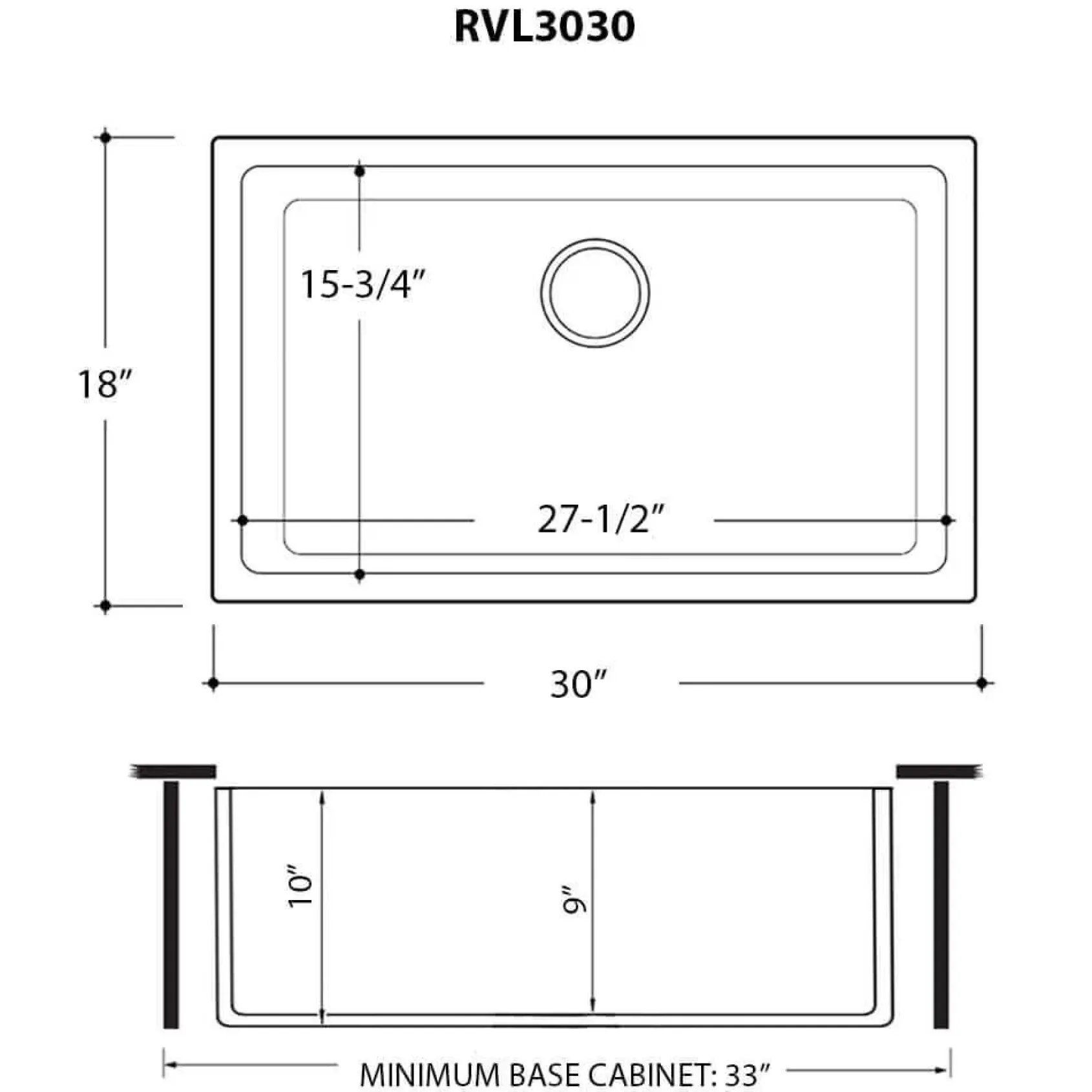 Ruvati Fiamma 30" Undermount Fireclay Kitchen Sink, White, RVL3030WH