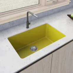 Ruvati Fiamma 30-inch Fireclay Undermount / Drop-in Topmount Kitchen Sink Single Bowl, Yellow, Tuscan Yellow, RVL3030YL